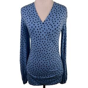 Boden Blue & Black Elodie Faux Wrap Long Sleeve Blouse Size 6